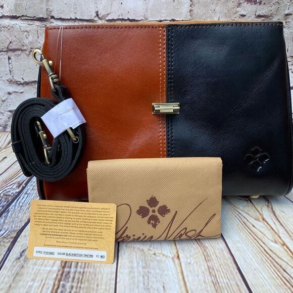 Patricia Nash Yoeky Top Leather Purse Colorblock Black Tan NWT Crossbody Strap - Picture 6 of 11
